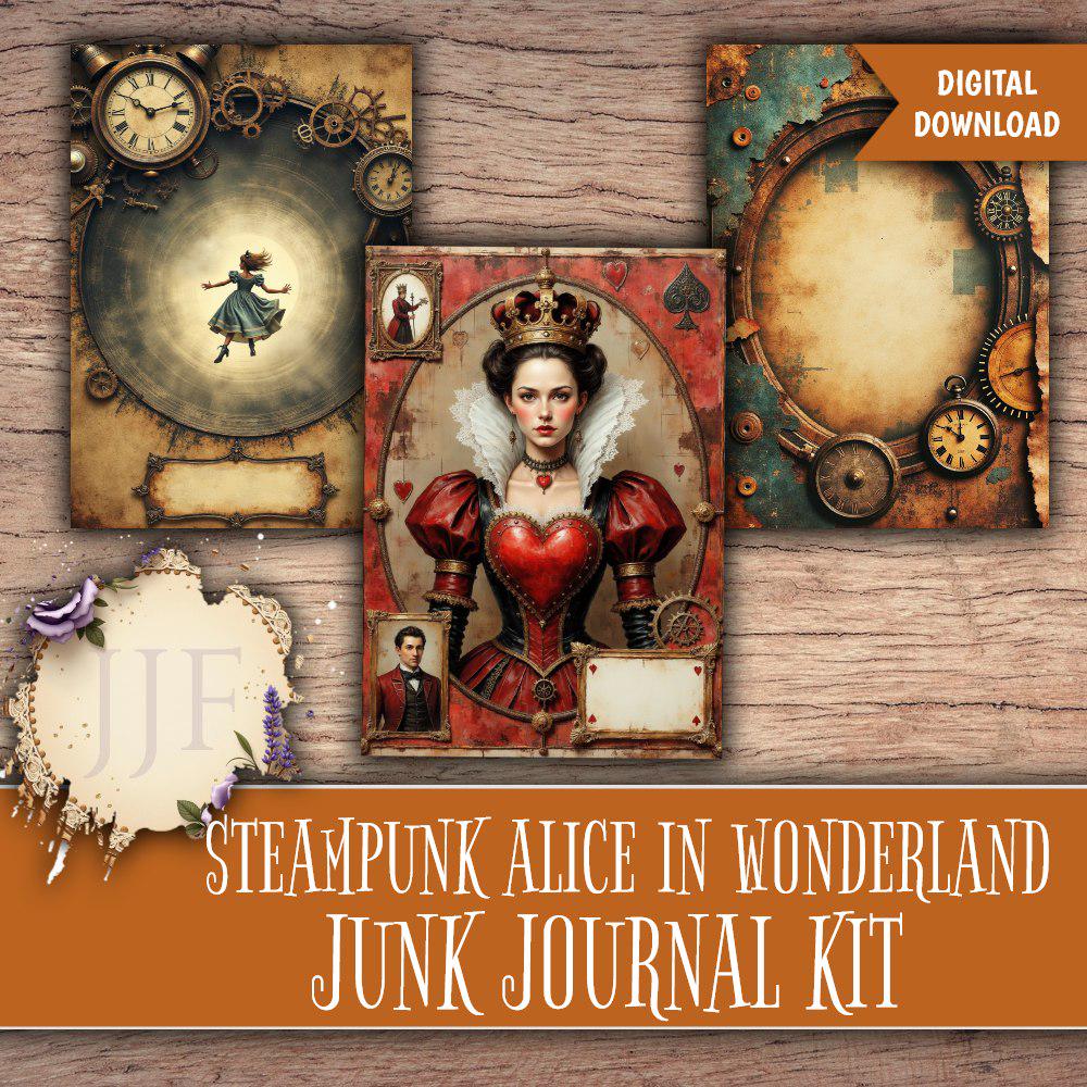 Steampunk Alice in Wonderland Junk Journal Kit Printable | Vintage ...
