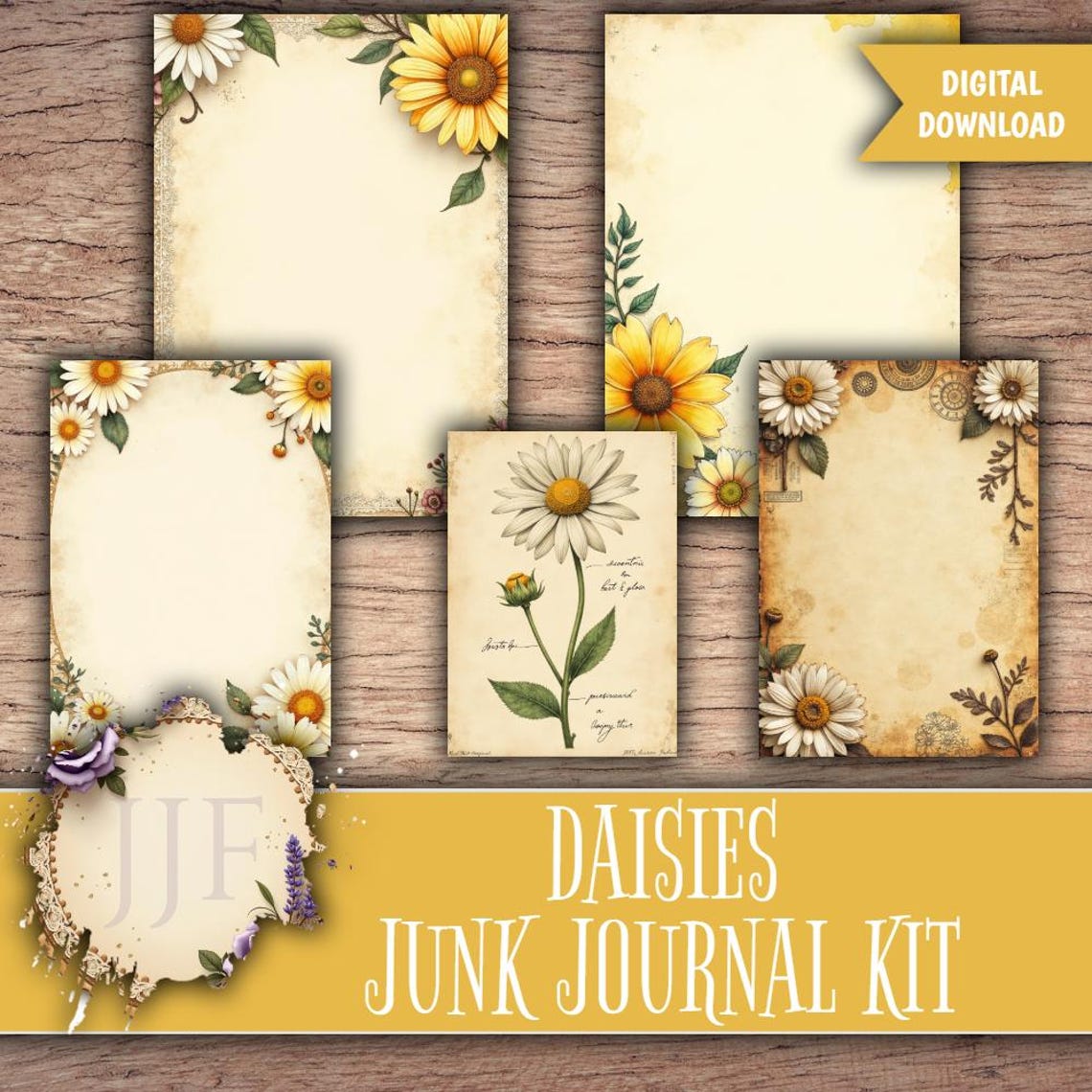 Daisy Junk Journal Kit | Floral Printable Pages + Ephemera | Vintage ...