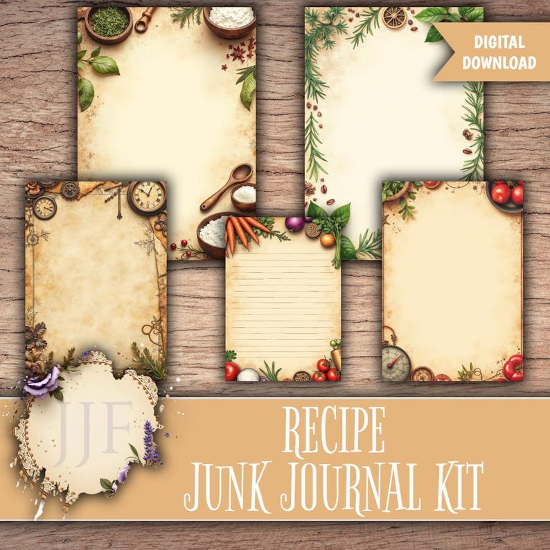 Recipe Junk Journal Kit | Printable Cooking Pages + Ephemera | Vintage ...