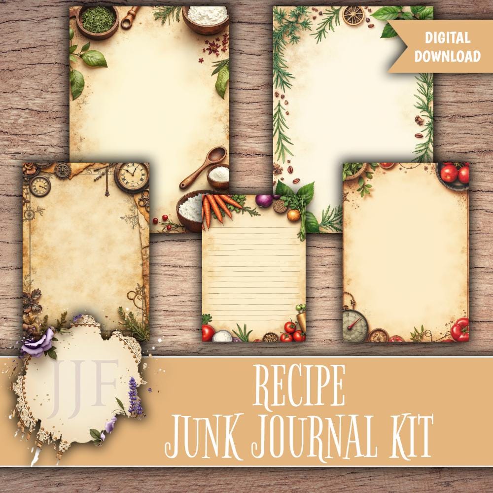 Recipe Junk Journal Kit | Printable Cooking Pages + Ephemera | Vintage ...