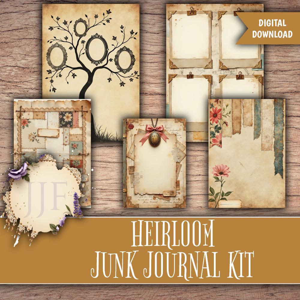 Heirloom Junk Journal Kit | Vintage Printable Pages + Ephemera Mega ...