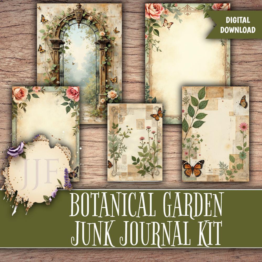 Botanical Garden Junk Journal Kit | Vintage Printable Pages, Floral ...
