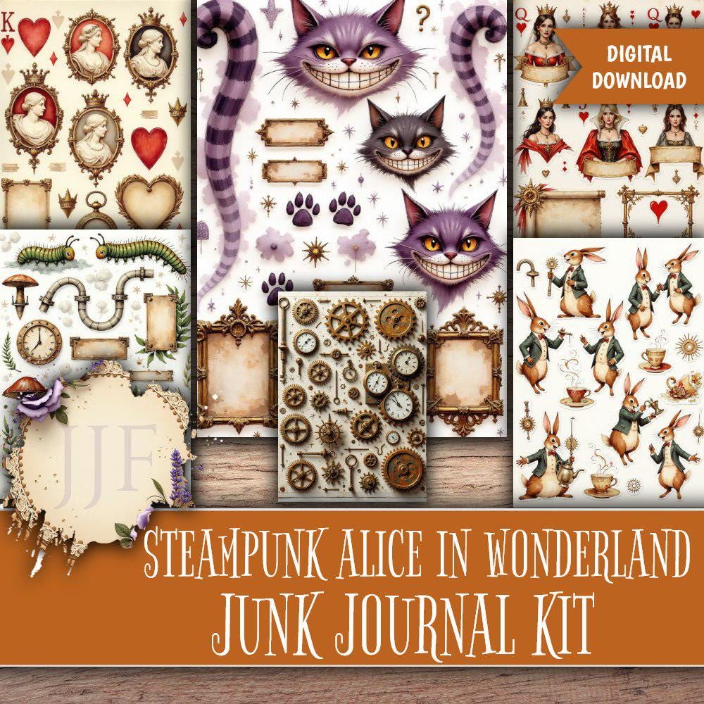 Steampunk Alice in Wonderland Junk Journal Kit Printable | Vintage ...