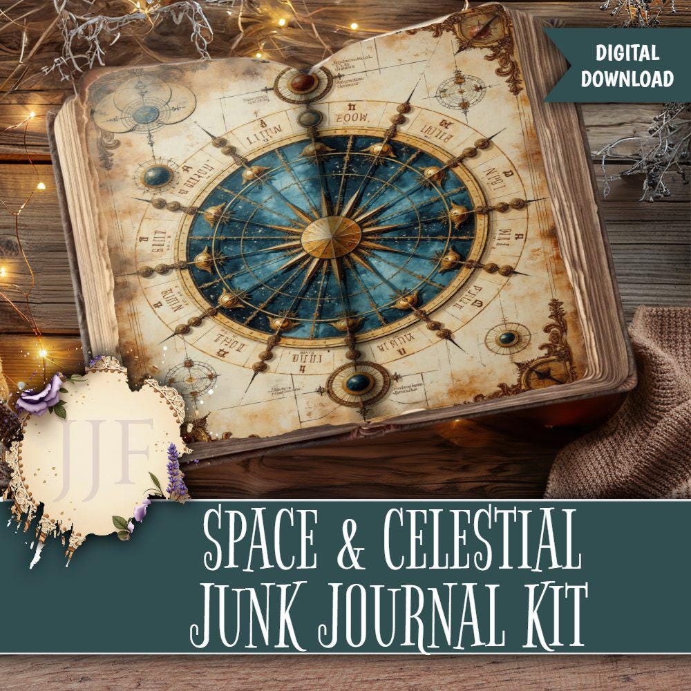 Space Journal Paper Celestial Junk Journal Kit | Space Printable Papers, Zodiac Ephemera ...