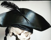 Black Leather Pirate Tricorn Hat
