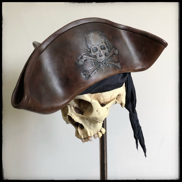 Brown Leather Tricorn Hat