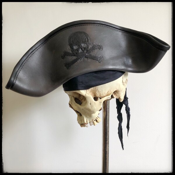 Grey Leather Pirate Tricorn Hat