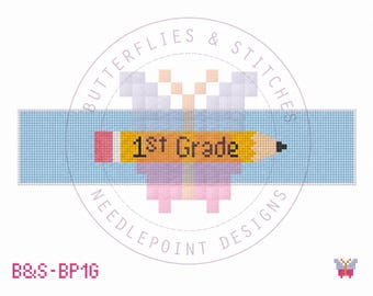 Bokmärkesinsats för blyertspenna för första klass, nålspetsduk – digitalt PDF-diagram | 18-pack nät | Självhäftande bokmärkesinsats