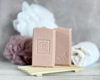Jabón artesanal en barra de mezcla de sebo elaborado mediante proceso en frío, Intuition, Harshingar, Lavanda, Salvia sclarea, Arcilla rosa