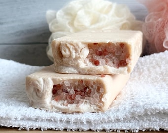 Jabón exfoliante de sal – Aceite esencial floral cítrico, jabón de spa rosa del Himalaya