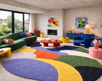 Alfombra de lana con mechones irregulares, colorida y abstracta, hecha a mano, 2,7 x 3,6 m, decoración moderna