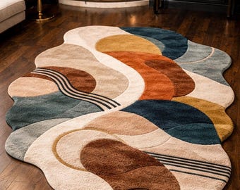 Alfombra de lana con mechones irregulares hecha a mano: moderna y abstracta, decoración contemporánea de lujo para el hogar.