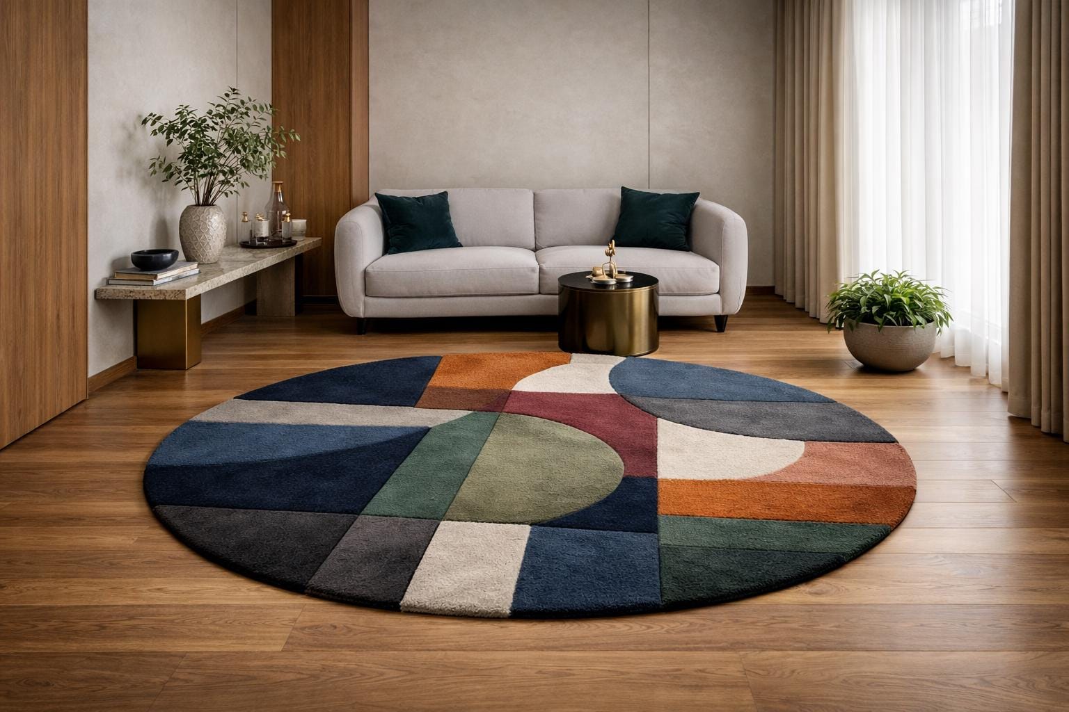 5x5ft Round Retro Geometric Hand Tufted Living Room Circle Rug | Mid ...