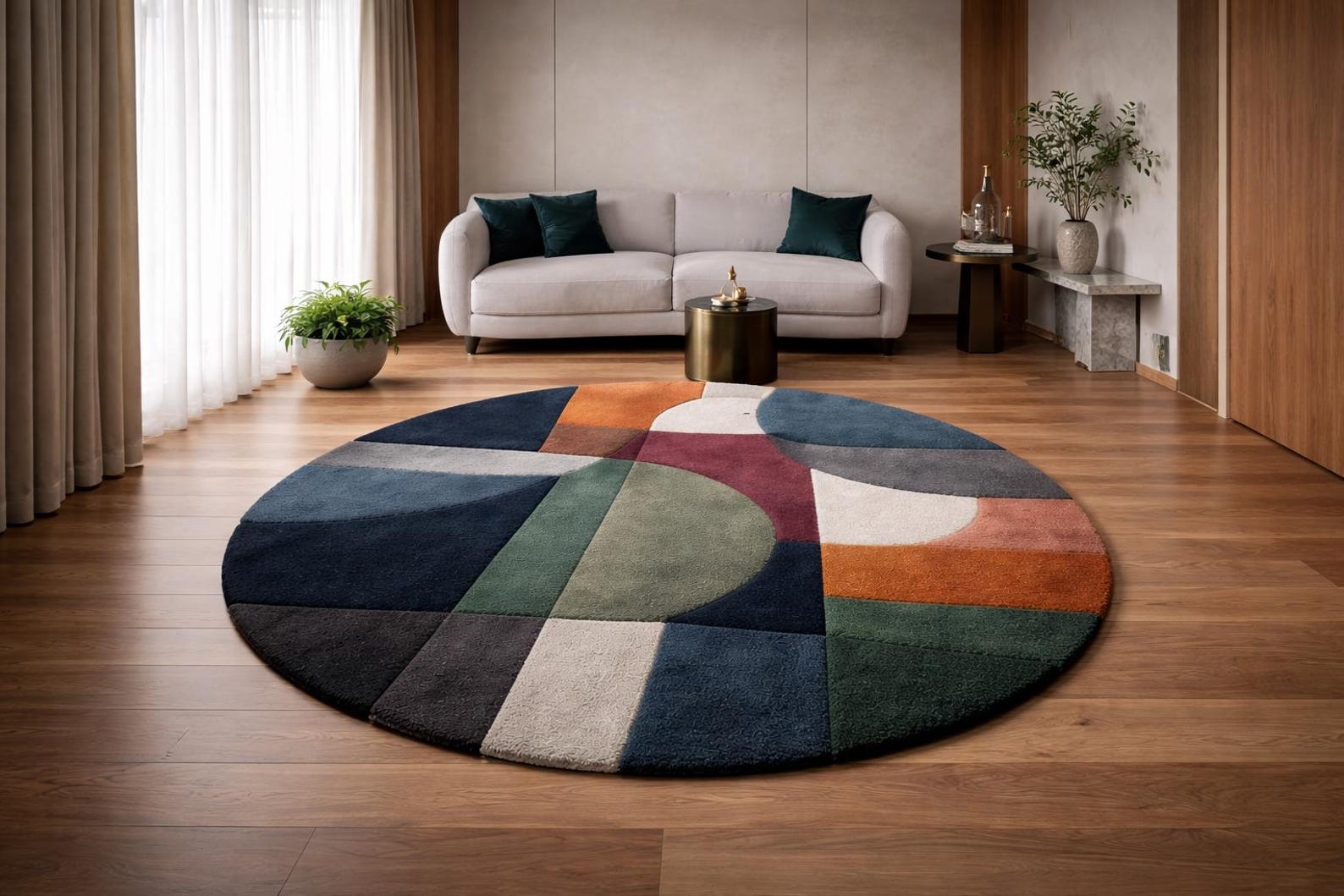 5x5ft Round Retro Geometric Hand Tufted Living Room Circle Rug | Mid ...