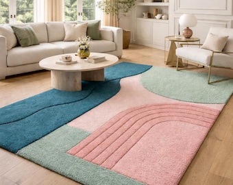 Alfombra de lana con mechones hecha a mano de 1,5 x 2,4 m: moderna alfombra abstracta con textura 3D de lujo, decoración contemporánea para sala de estar.