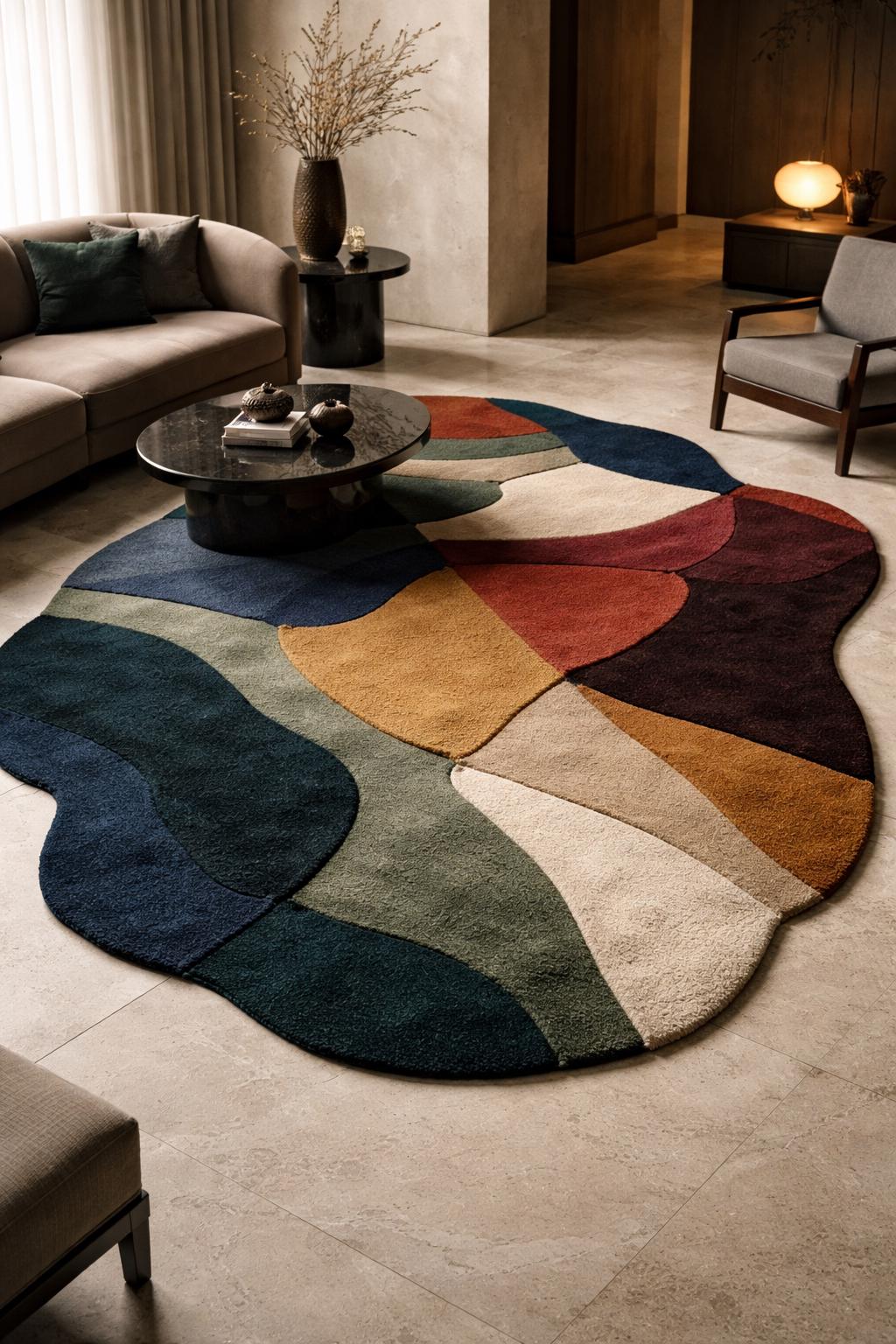 5x8ft Irregular Shape Hand Tufted Wool Rug – Modern Abstract Area Rug ...