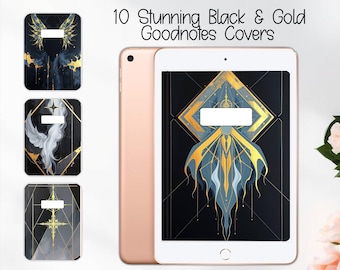 Celestial GoodNotes Covers Set #4 / Planificador digital negro y dorado (PNG, PDF, archivos Goodnotes)