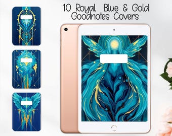 Set de cubiertas azules y doradas n.° 2 / Agenda digital celestial (archivos PNG, PDF y Goodnotes)