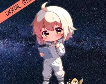 Pegatina de científico chibi, cadete espacial kawaii PNG, imágenes prediseñadas para agenda digital (descarga instantánea)
