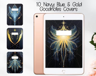 Set 3 de cubiertas azul marino y dorado / Agenda digital Celestial (archivos PNG, PDF y Goodnotes)