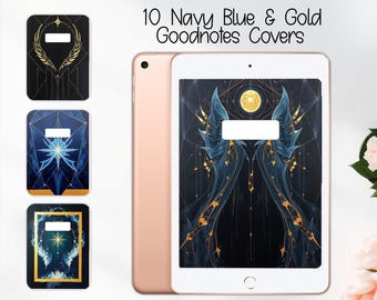 Juego de cubiertas azul marino y dorado n.° 2 / Agenda digital Celestial (archivos PNG, PDF y Goodnotes)