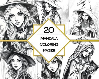 Libro para colorear de brujas (PDF, 20 páginas) - GoodNotes - Colorear digitalmente para adultos