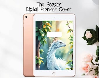 Portada de agenda digital Dragón Blanco, Diario de fantasía GoodNotes para iPad (descarga PNG)