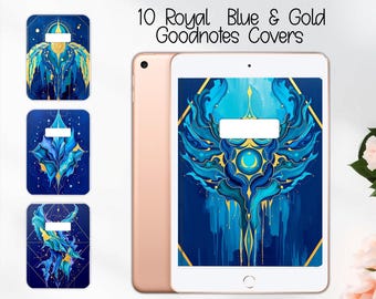 Conjunto de cubiertas azules y doradas n.° 1 / Agenda digital celestial (archivos PNG, PDF y Goodnotes)