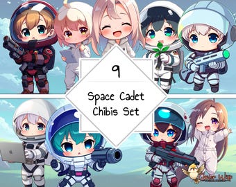Pegatinas de astronauta chibi, cadete espacial anime (descarga digital / paquete Goodnotes, PDF, PNG)