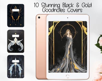 Conjunto de portadas Celestial GoodNotes #3 / Planificador digital negro y dorado (PNG, PDF, archivos Goodnotes)