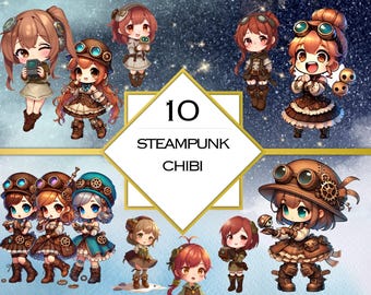 Libro de pegatinas de 10 chicas chibi steampunk (descarga digital / paquete de Goodnotes, PDF y PNG)