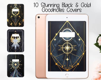 Celestial GoodNotes Covers Set #1 | Black & Gold Digital Planner (PNG, PDF, Goodnotes files)