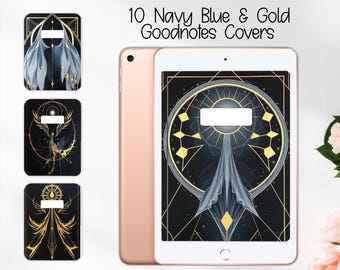Juego de cubiertas azul marino y dorado n.° 1 / Agenda digital Celestial (archivos PNG, PDF y Goodnotes)