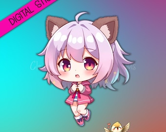 Pegatina Chibi de Chica Gato Malva / Agenda Digital Anime / Neko Kawaii Pastel