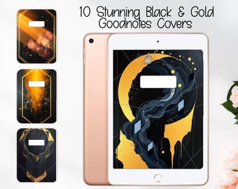 Conjunto de portadas Celestial GoodNotes #2 / Planificador digital negro y dorado (PNG, PDF, archivos Goodnotes)