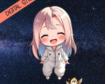 Pegatina de chica astronauta chibi, imágenes prediseñadas de anime kawaii para agenda (descarga digital)