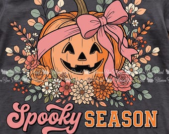 Spooky Season Floral Pumpkin | Pink Coquette Pumpkin PNG | Spooky Teacher Design | Preppy Halloween Shirt | Instant Download