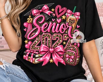 Senior 2027 PNG, Leopard Coquette Sweatshirt Design, High School - College - Graduation, Preppy Class of 2027 Bow, Digital Download