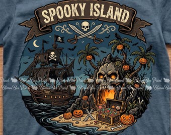 Spooky Island Summerween PNG | Haunted Pirate Ship, Vintage Skull (Digital Download)