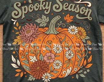 Spooky Season Floral Pumpkin | Retro Fall Pumpkin PNG | Spooky Teacher Halloween | Preppy Autumn Shirt | Digital Download