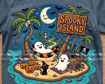 Spooky Island Summerween PNG | Haunted Tropical Beach | Ghost Halloween PNG | Retro Halloween Shirt | Spooky Season Design