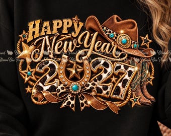 Happy New Year 2027 PNG, Western Cowboy Shirt Design, New Year Clipart, New Years Eve DTF Transfer, Digital Download