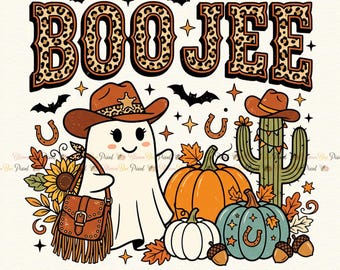 Leopard Boo Jee Ghost Halloween PNG, Western Spooky Fall Design (Digital Download)
