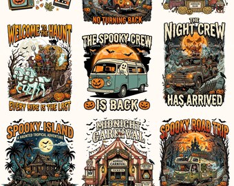 Vintage Horror Halloween PNG Bundle, Retro Spooky Ghost Pumpkin Designs, Farmhouse Fall Png, Sublimation Shirt Digital Download