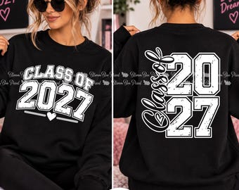 Class of 2027 SVG-PNG Pink-Black-white, Senior 2027 Clipart Designs