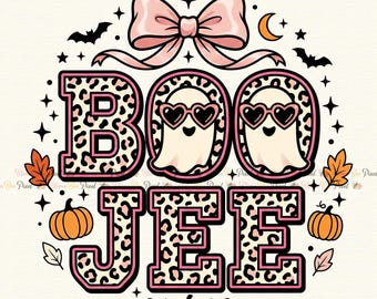 Preppy Leopard Ghost Boo Jee PNG, Spooky Fall Shirt Design, Trendy Ghost SublimationDesign