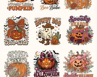 Prepy Halloween PNG Bundle, Vintage Retro Halloween Png, Fall Pumpkin Ghost Designs, Farmhouse Spooky Season, Sublimation Digital Download