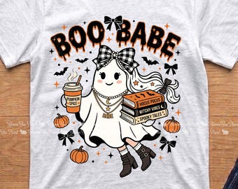 Preppy Boo Babe PNG, Hocus Pocus - Witchy Vibes Halloween, Fall Ghost Sublimation Design