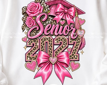 Senior 2027 PNG, Class of 2027, Leopard Pink Bow, Girly Graduation Shirt Design, Preppy High School Senior, Digital Download