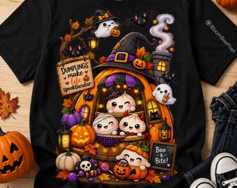 Kawaii Cute Halloween Dumpling PNG Clipart, Glitter Kawaii Food, Spooky Cute Kids Shirt, Trendy Fall Sublimation